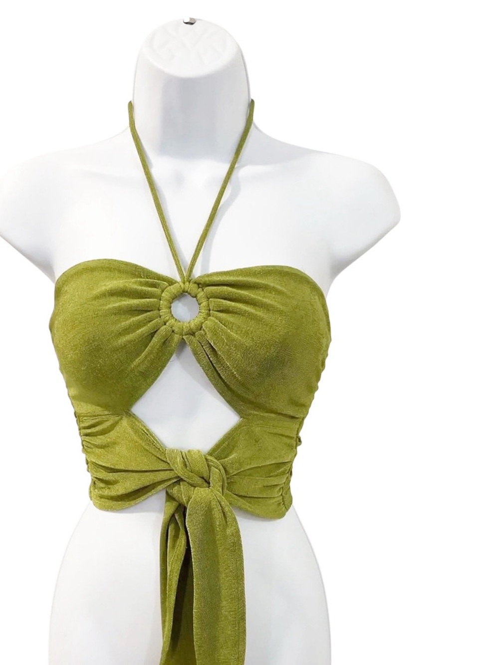 Princess Polly Green Halter Crop Top Size 6 Y2K Going Out Cutout Halter Miami